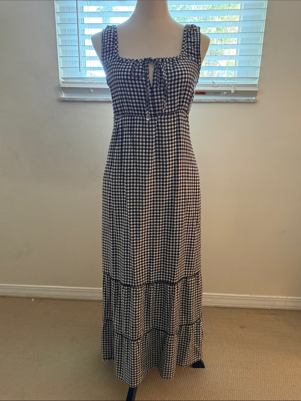 Cynthia Rowley Gingham Tie-Front Maxi Dress in Black & White